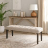 20 Inch Button Tufted Wooden Bench, Antique Black and Beige