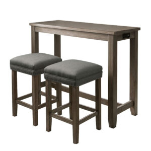 3 Piece Counter Height Dining Set with Stools, Gray