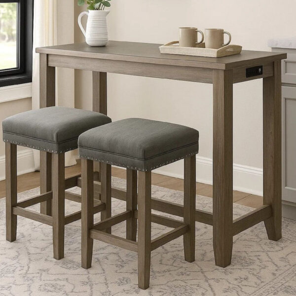 3 Piece Counter Height Dining Set with Stools, Gray