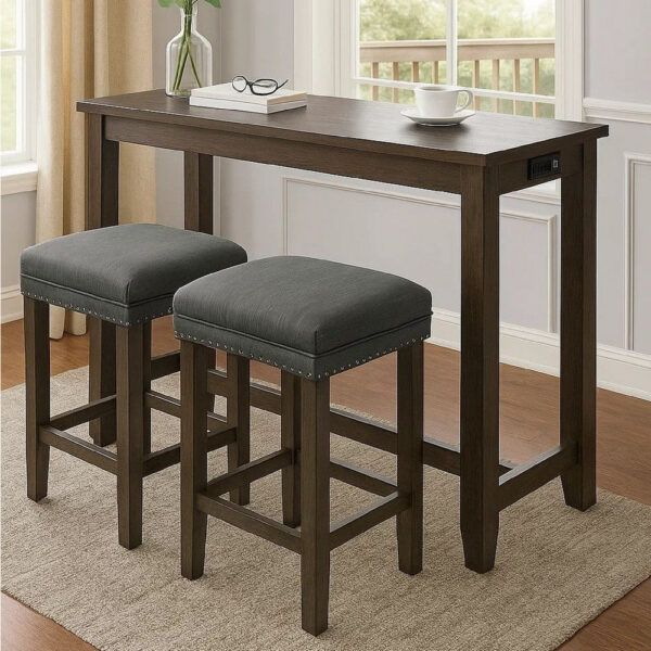 3 Piece Counter Height Dining Set with Stools, Gray