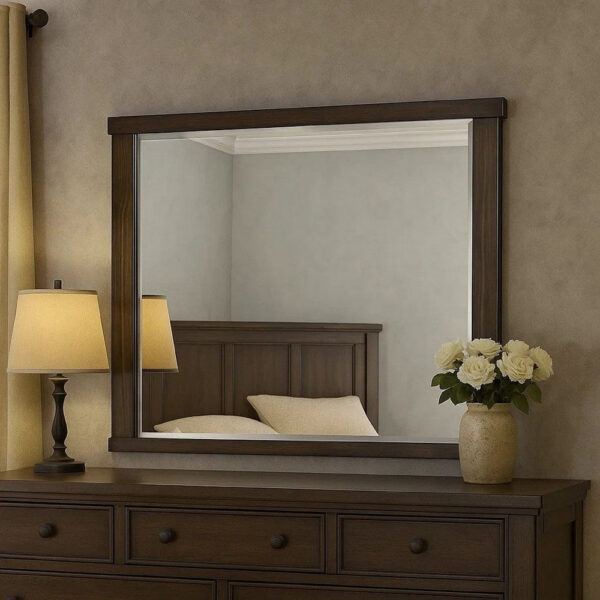 Rectangular Wooden Frame Mirror with Mounting Hardware, Walnut Brown