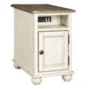 Wooden Chairside End Table with Door, Brown and Antique White