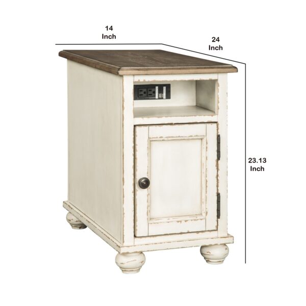 Wooden Chairside End Table with Door, Brown and Antique White