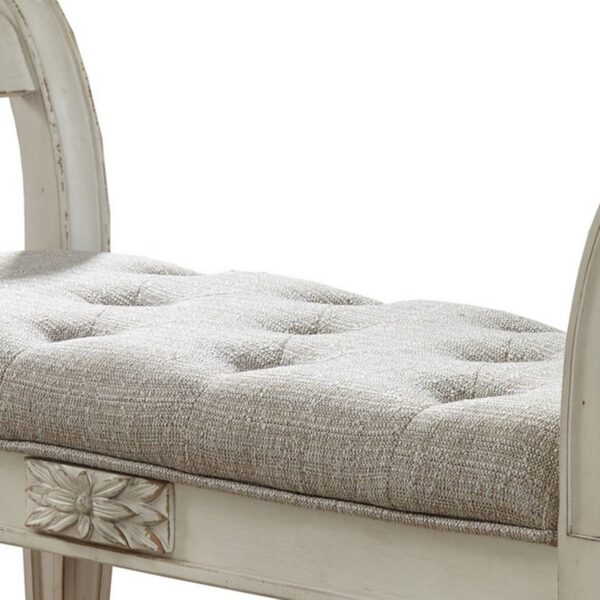 46 Inches Tufted Fabric Padded Wooden Accent Bench, Antique White
