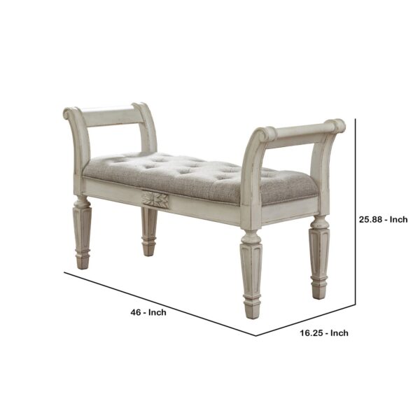 46 Inches Tufted Fabric Padded Wooden Accent Bench, Antique White