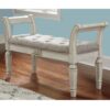 46 Inches Tufted Fabric Padded Wooden Accent Bench, Antique White
