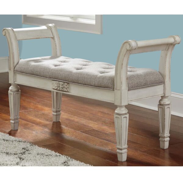 46 Inches Tufted Fabric Padded Wooden Accent Bench, Antique White