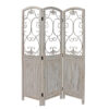 48 inch 3 Panel Screen with Metal Scrollwork, Washed Beige