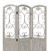 48 inch 3 Panel Screen with Metal Scrollwork, Washed Beige