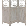 48 inch 3 Panel Screen with Metal Scrollwork, Washed Beige