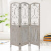 48 inch 3 Panel Screen with Metal Scrollwork, Washed Beige