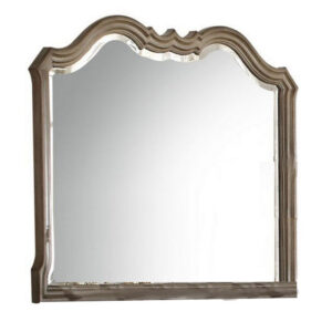 Wooden Molded Frame Mirror with Scalloped Design Top, Taupe Brown