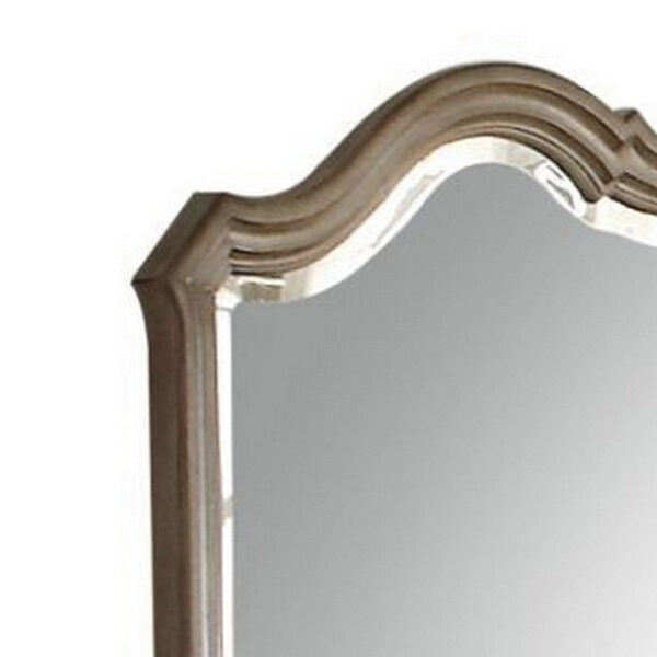 Wooden Molded Frame Mirror with Scalloped Design Top, Taupe Brown