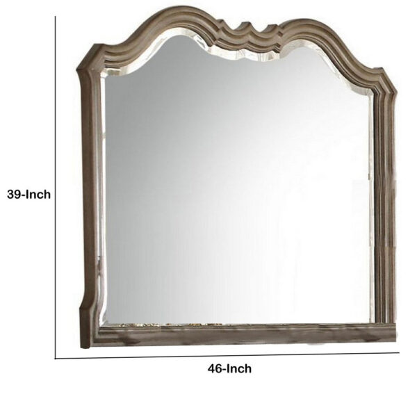 Wooden Molded Frame Mirror with Scalloped Design Top, Taupe Brown