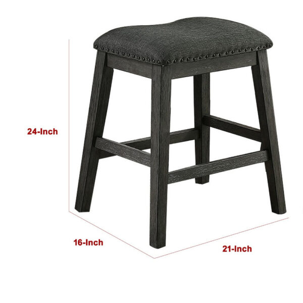 Fabric Saddle Counter Stool with Nailhead Trim, Set of 2, Gray
