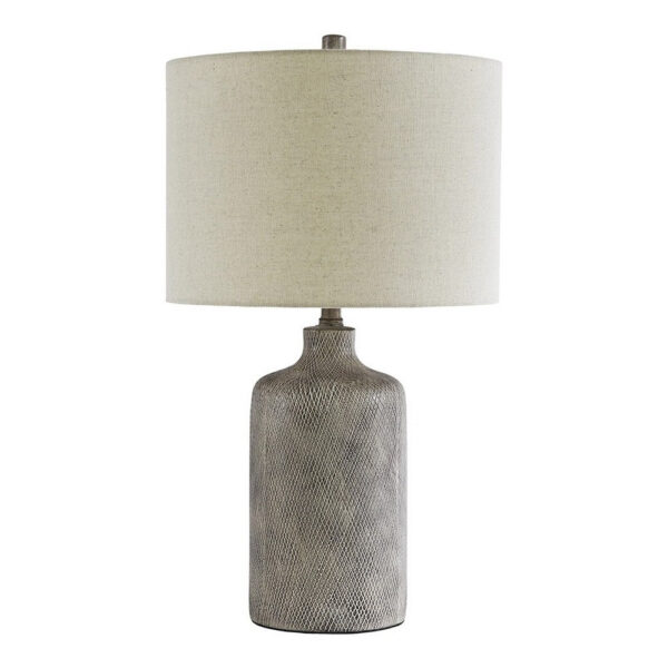 1502202669915a82ed68d.jpeg Textured Ceramic Frame Table Lamp with Fabric Shade, Gray and Off White