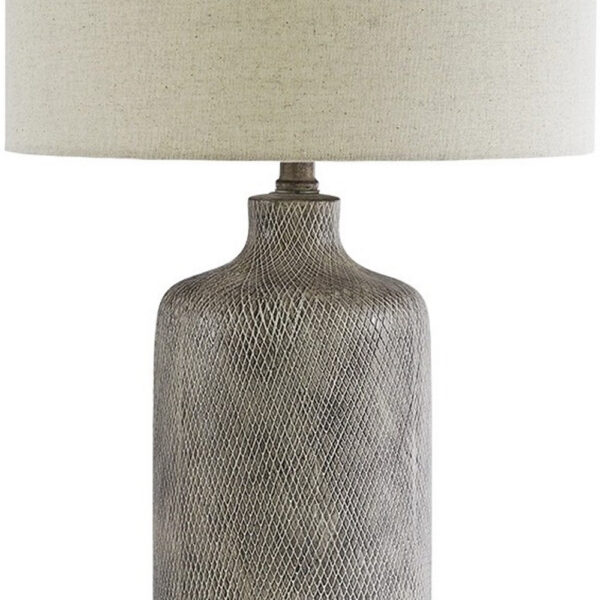 1502202669915a8923e96.jpeg Textured Ceramic Frame Table Lamp with Fabric Shade, Gray and Off White