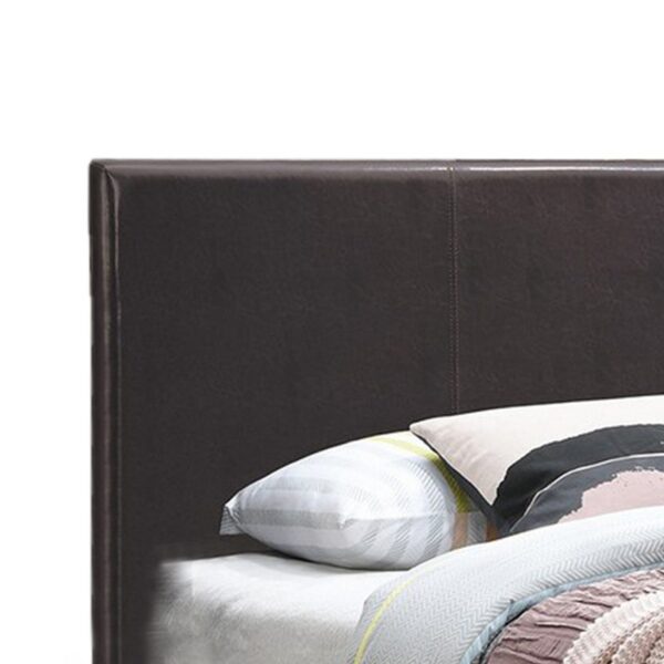 Transitional Style Leatherette Twin Bed with Padded Headboard, Dark Brown