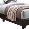 1502202669915b55f198b.jpeg Transitional Style Leatherette Full Bed with Padded Headboard, Dark Brown