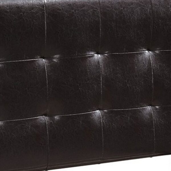 Twin Leatherette Bed with Checkered Tufted Headboard, Dark Brown