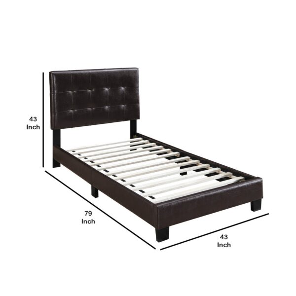Twin Leatherette Bed with Checkered Tufted Headboard, Dark Brown