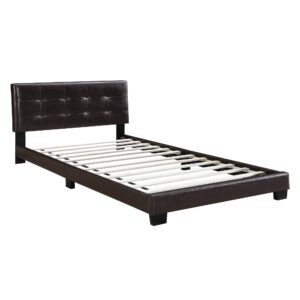 1502202669915bdb2ca1d.jpeg Queen Leatherette Bed with Checkered Tufted Headboard, Dark Brown