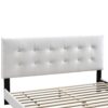 Twin Leatherette Bed with Checkered Tufted Headboard, White
