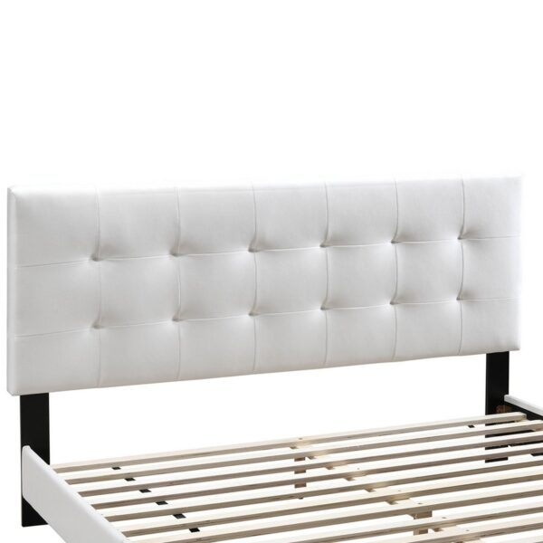 Twin Leatherette Bed with Checkered Tufted Headboard, White