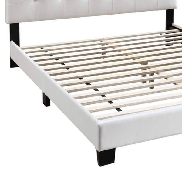 Twin Leatherette Bed with Checkered Tufted Headboard, White