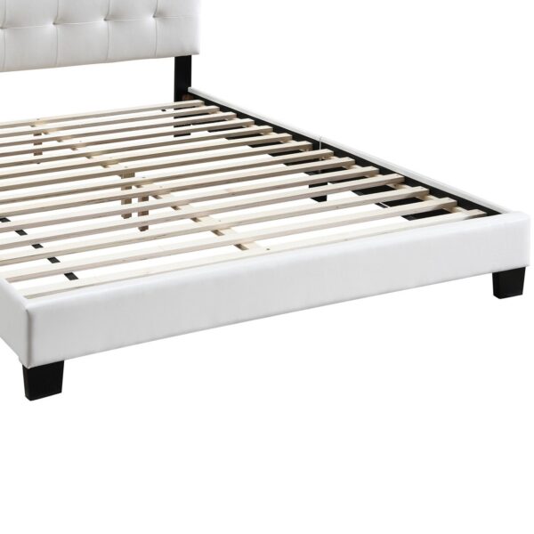 Twin Leatherette Bed with Checkered Tufted Headboard, White