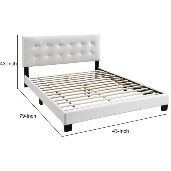 Twin Leatherette Bed with Checkered Tufted Headboard, White