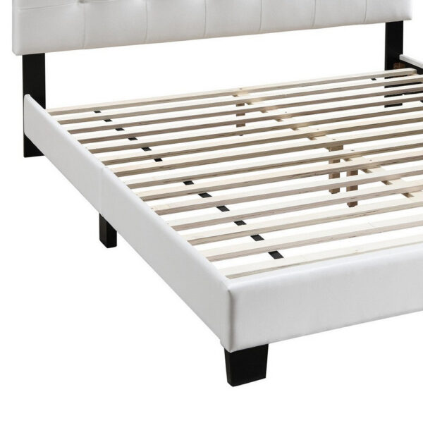 Full Leatherette Bed with Checkered Tufted Headboard, White