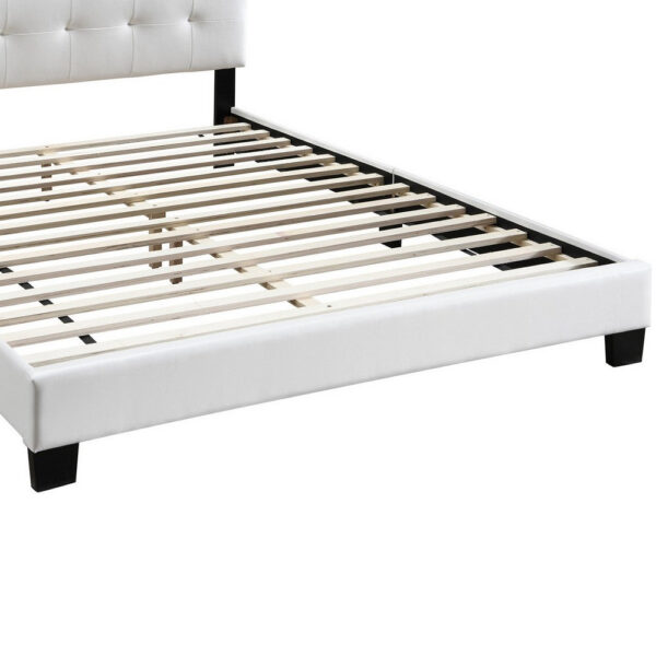 Full Leatherette Bed with Checkered Tufted Headboard, White