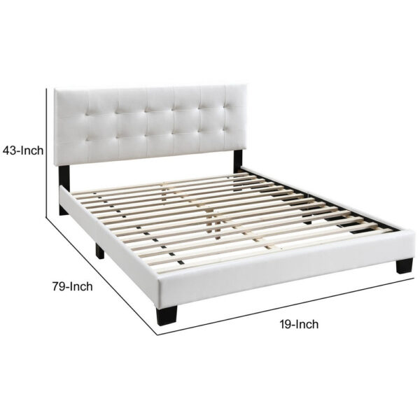 Full Leatherette Bed with Checkered Tufted Headboard, White