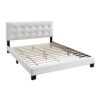 Queen Leatherette Bed with Checkered Tufted Headboard, White