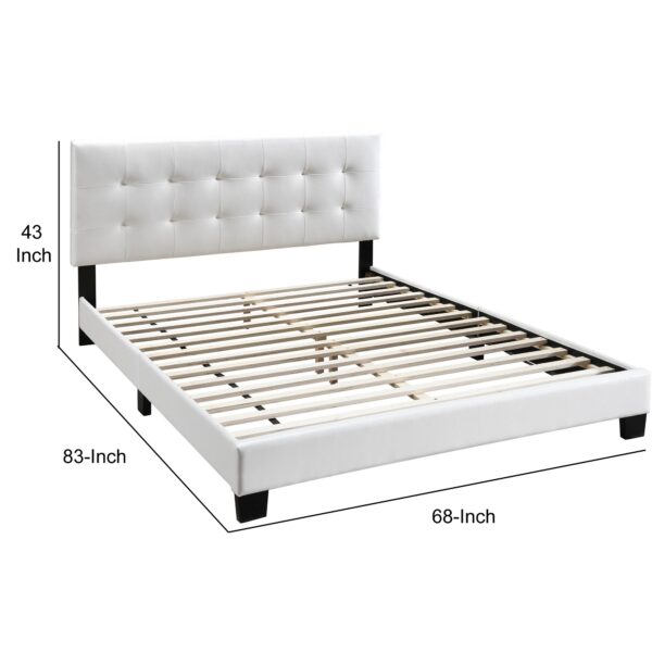 Queen Leatherette Bed with Checkered Tufted Headboard, White