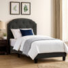 Twin Bed with Button Tufted Scalloped Headboard, Gray