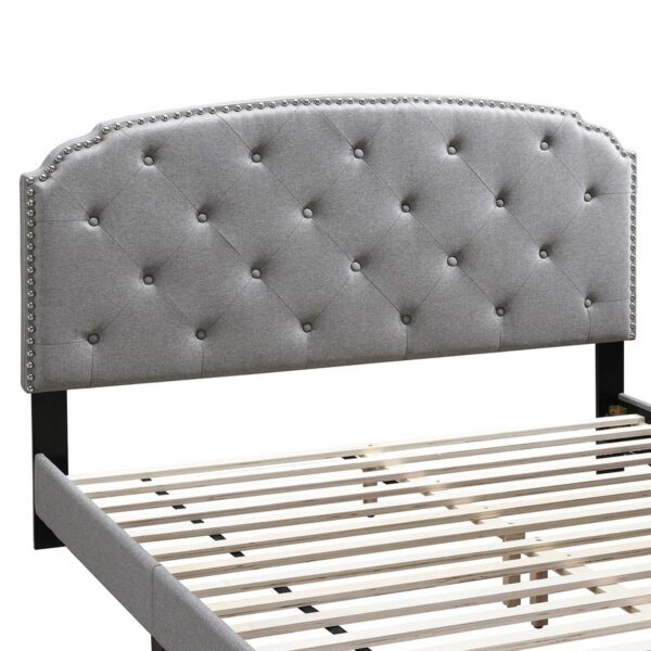 Twin Bed with Button Tufted Scalloped Headboard, Light Gray