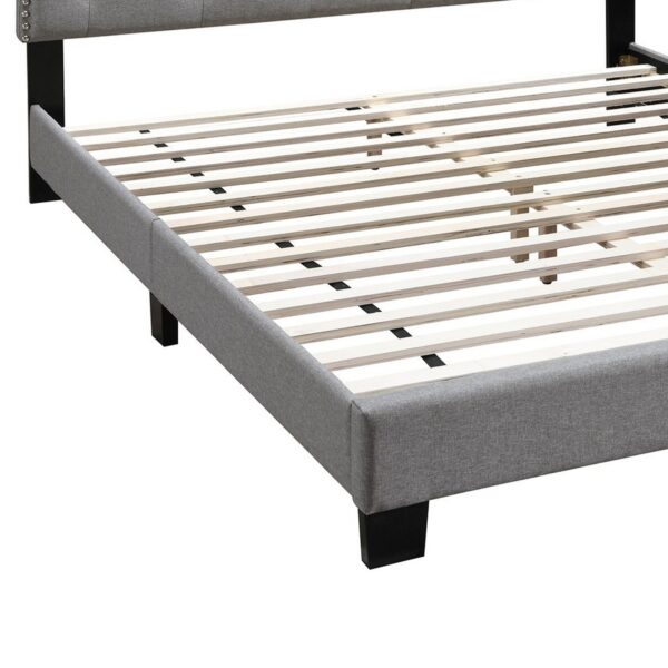 Twin Bed with Button Tufted Scalloped Headboard, Light Gray