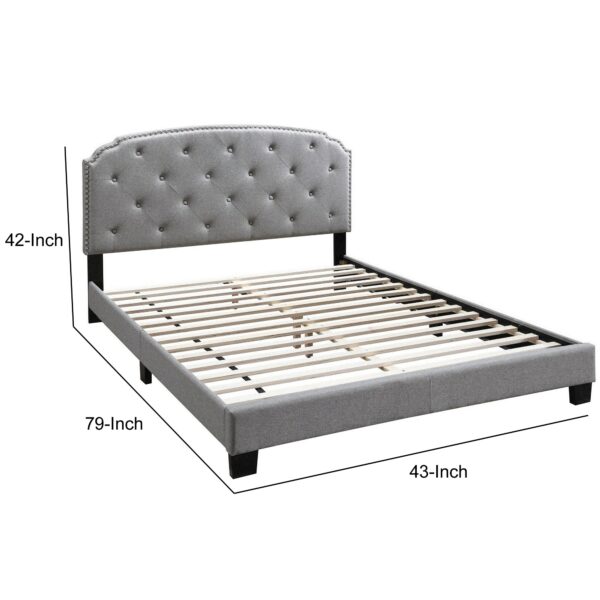 Twin Bed with Button Tufted Scalloped Headboard, Light Gray
