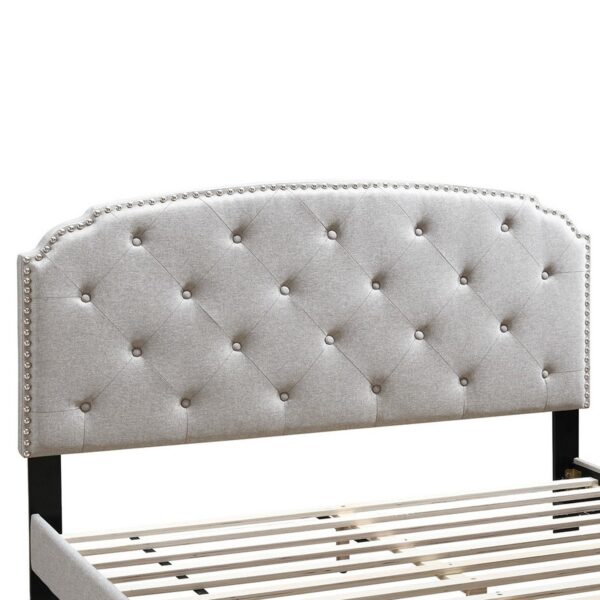 Twin Bed with Button Tufted Scalloped Headboard, Light Brown