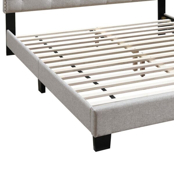 Twin Bed with Button Tufted Scalloped Headboard, Light Brown