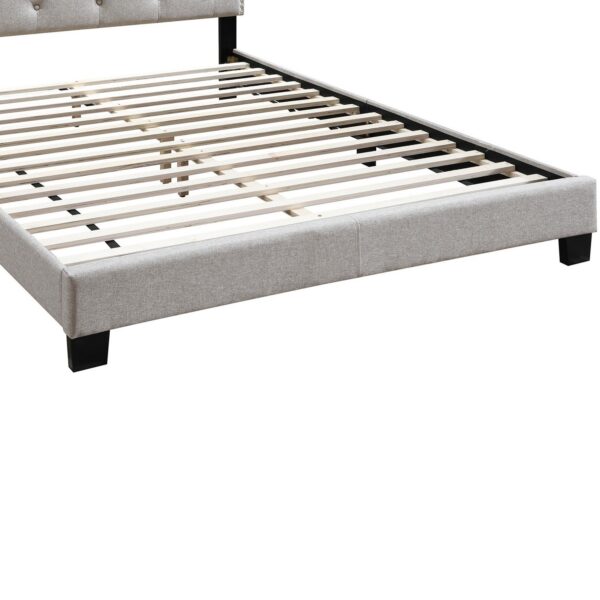 Twin Bed with Button Tufted Scalloped Headboard, Light Brown