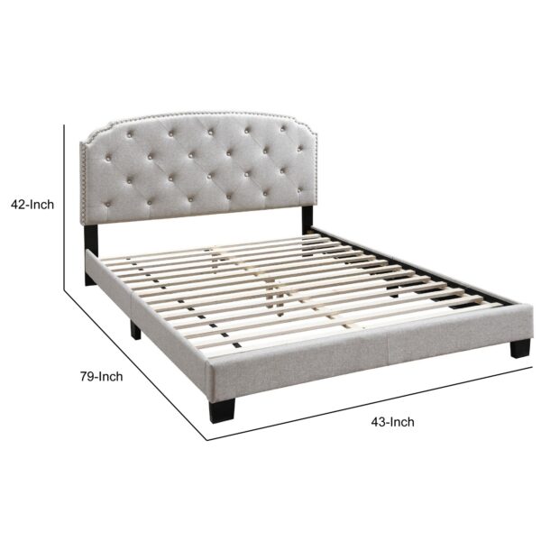 Twin Bed with Button Tufted Scalloped Headboard, Light Brown