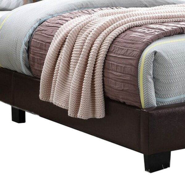 Transitional Style Leatherette Queen Bed with Padded Headboard, Dark Brown