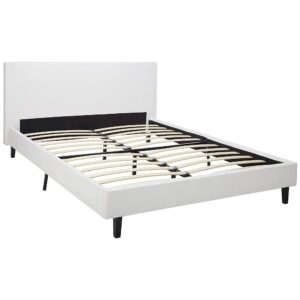 Transitional Style Leatherette Queen Bed with Padded Headboard, White