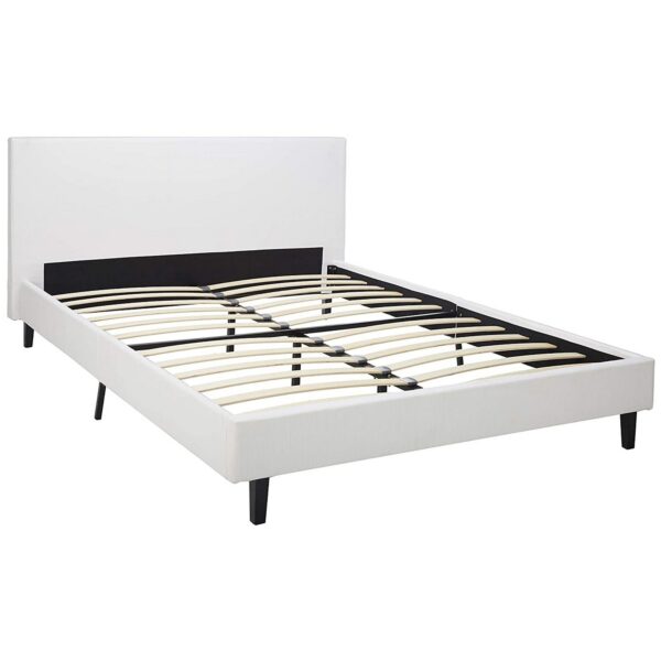 Transitional Style Leatherette Queen Bed with Padded Headboard, White