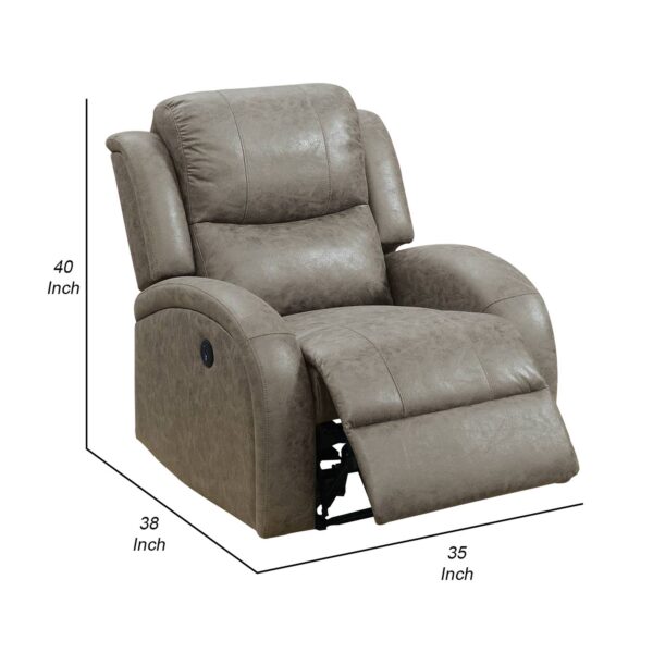 40 Inch Vegan Faux Leather Power Recliner with USB Port, Stone Gray