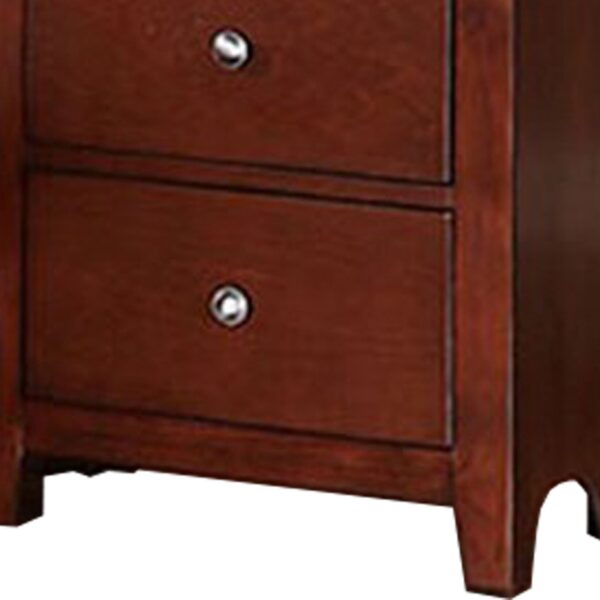 25 Inches 2 Drawer Wooden Nightstand with Metal Pulls, Brown