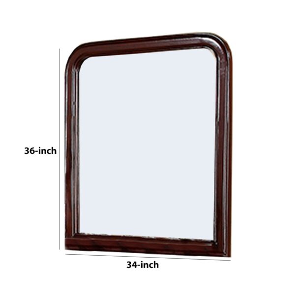 37 Inches Wooden Mirror with Curved Edges, Brown